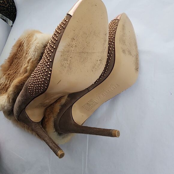 Ivy Kirzhner Fur & All Leather boots Size 8 Mid-Calf Rose Gold Studded Heeled - Picture 7 of 12